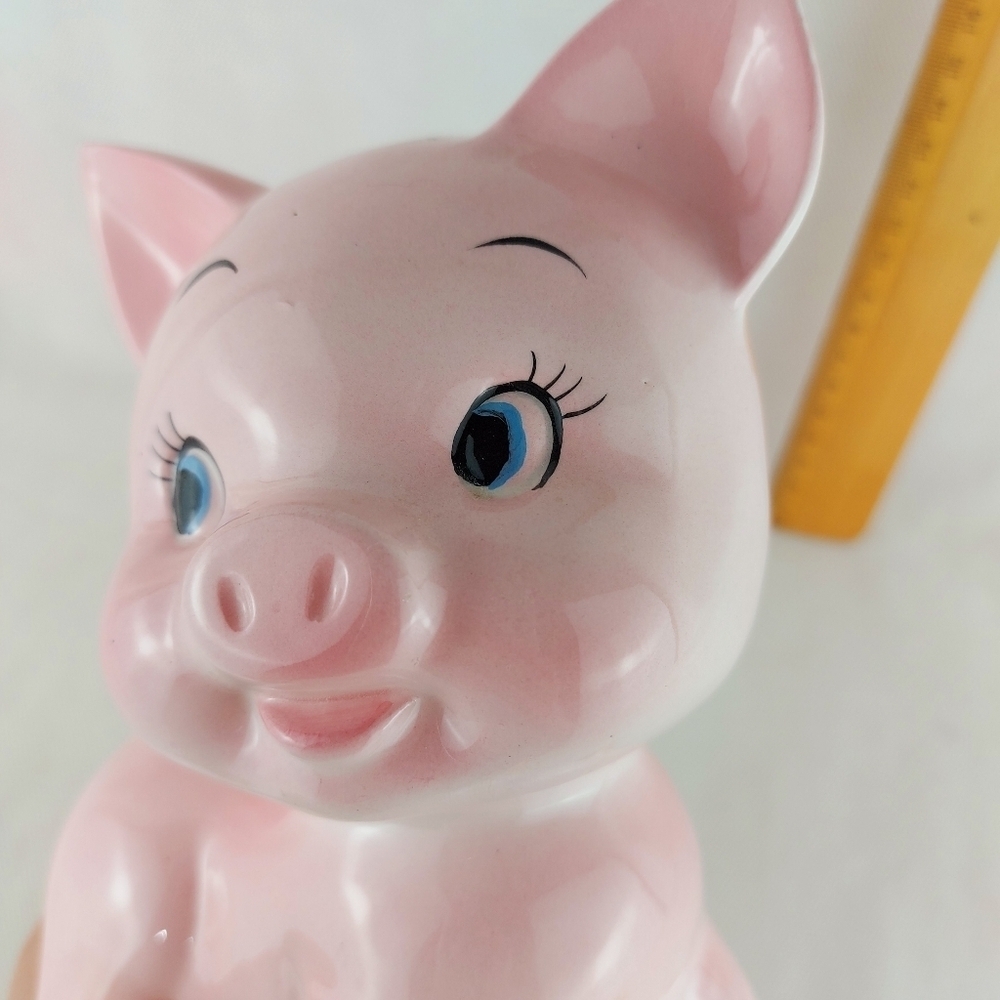 Vintage Kitsch Pink Ceramic Piggy Bank Japan Collectable Mid Century - Picture 3 of 14